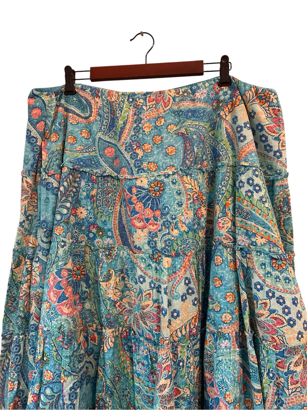 Lauren Ralph Lauren Teal Floral Tiered A-Line Boho Skirt, 2X - Picture 7 of 10